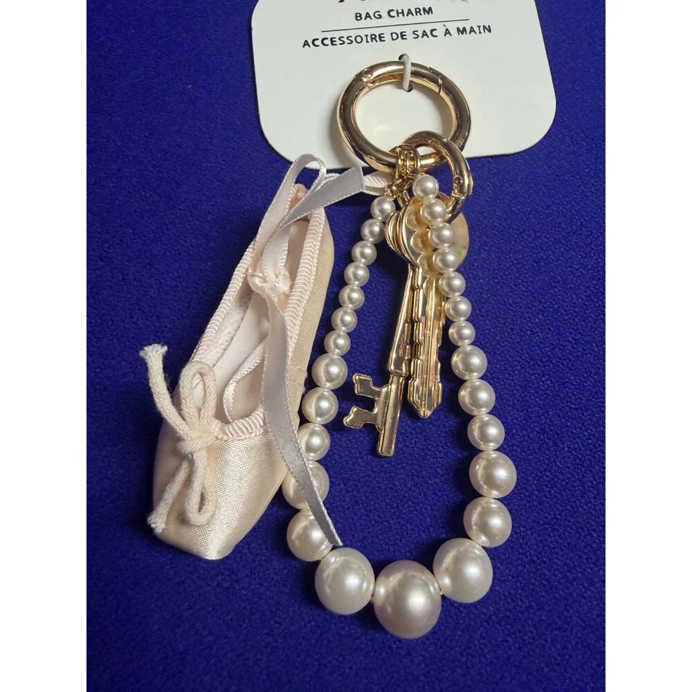 Aldo Ballet Slippers Pointe Shoes W/Faux Pearls Keychain Bag Charm NEW